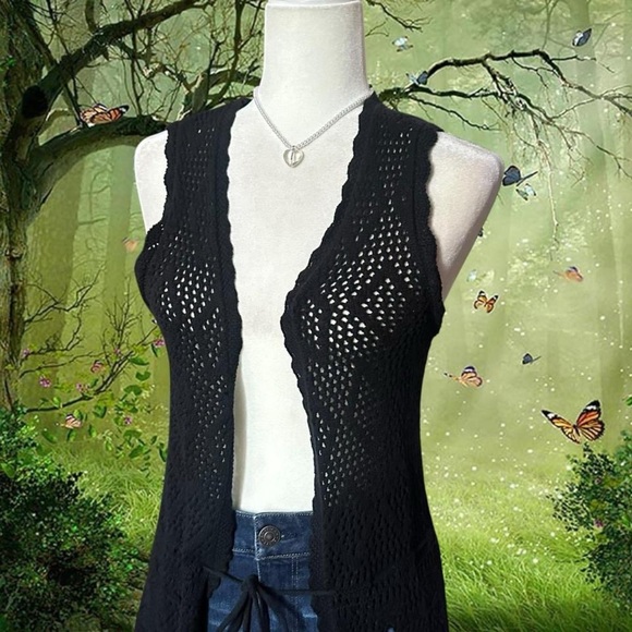 Y2k NWT Mudd Black Crochet Cardigan Size M - Picture 3 of 8